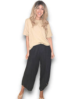 Helga May | Black Mini Button Linen Pant