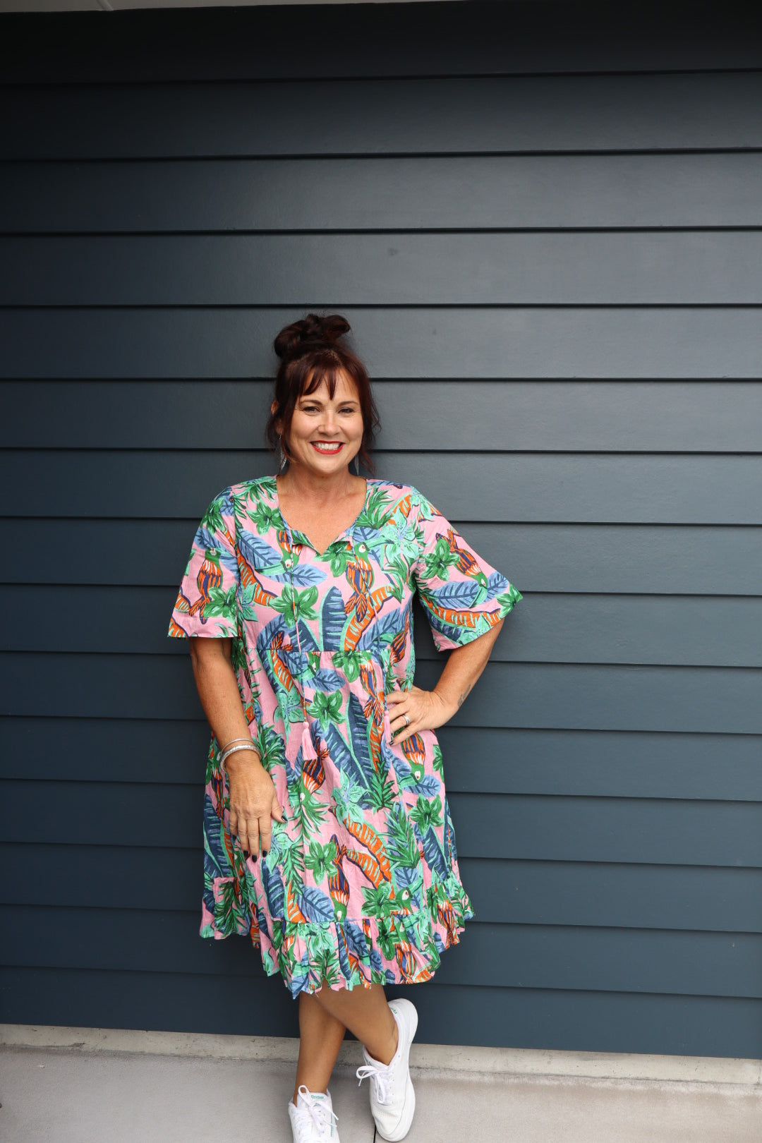 Orientique |Charli Tassel Tie Dress - Toucan Jungle Pink