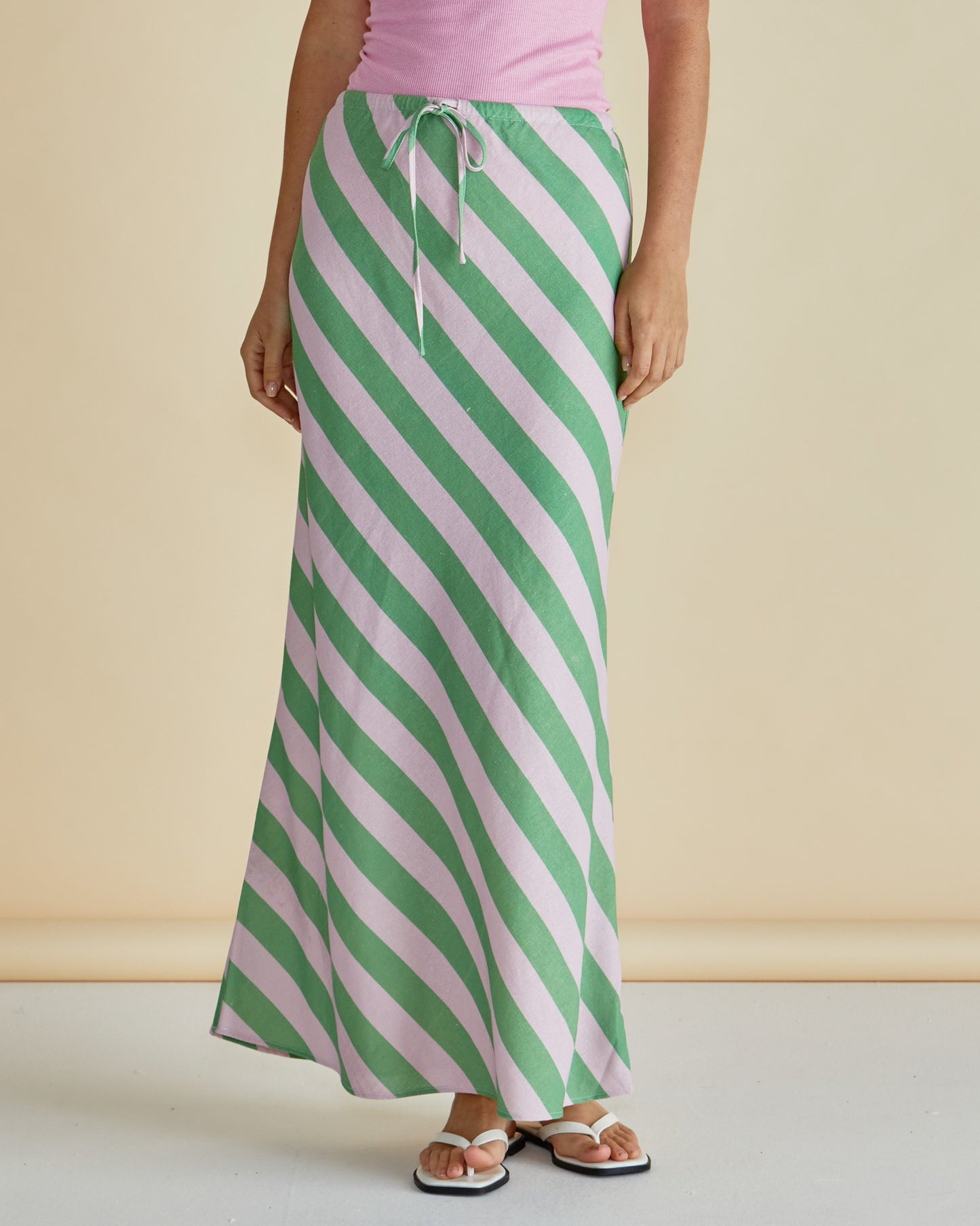 Brooke Bias Skirt | Green/Pink Stripe