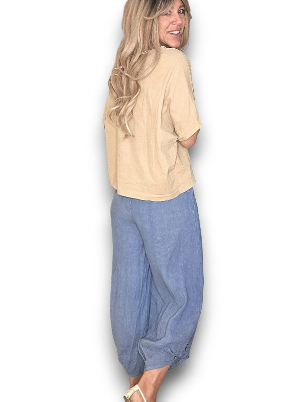 Helga May | Petrol Mini Button Linen Pant