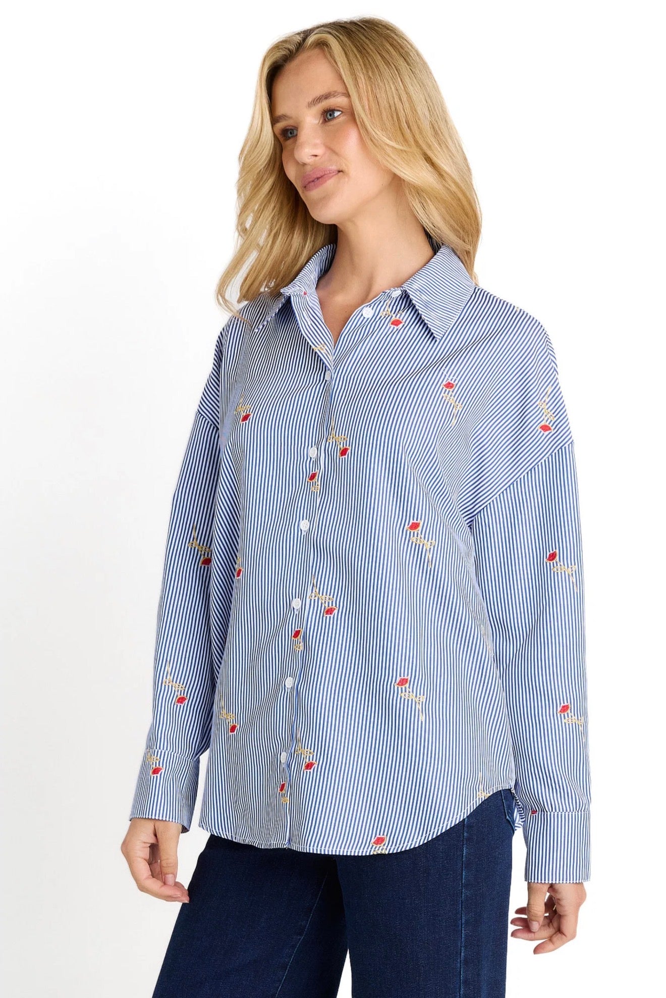Betty Basics | Sage Shirt - Rose Stripe