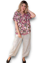 Helga May | Plum Ruby Blossom Linen Top