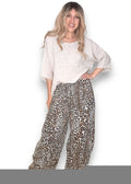 Helga May | Beige Leopard Barrel Linen Pants