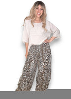 Helga May | Beige Leopard Barrel Linen Pants
