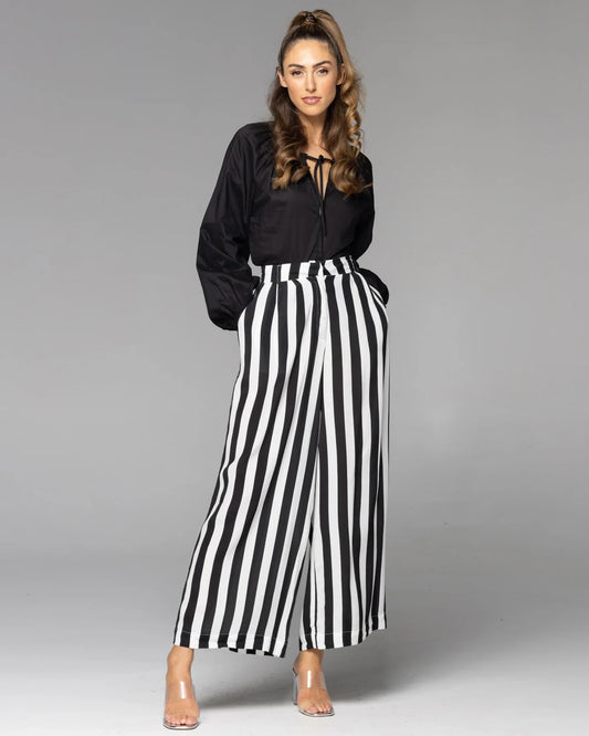 Fate + Becker | Black White Stripe - Wonderland Wide Leg Pant