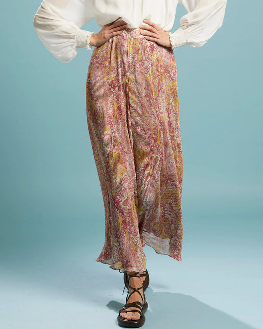 Fate + Becker | Golden Paisley First Move Pleated Wide Leg Pant