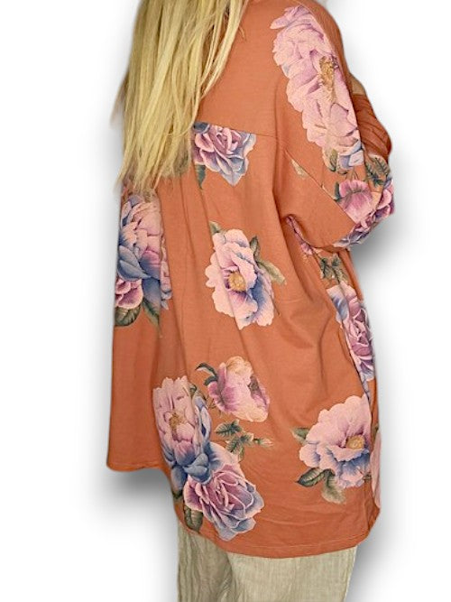 Helga May | Faded Brick - Ombre Peony Patchwork Hoodie