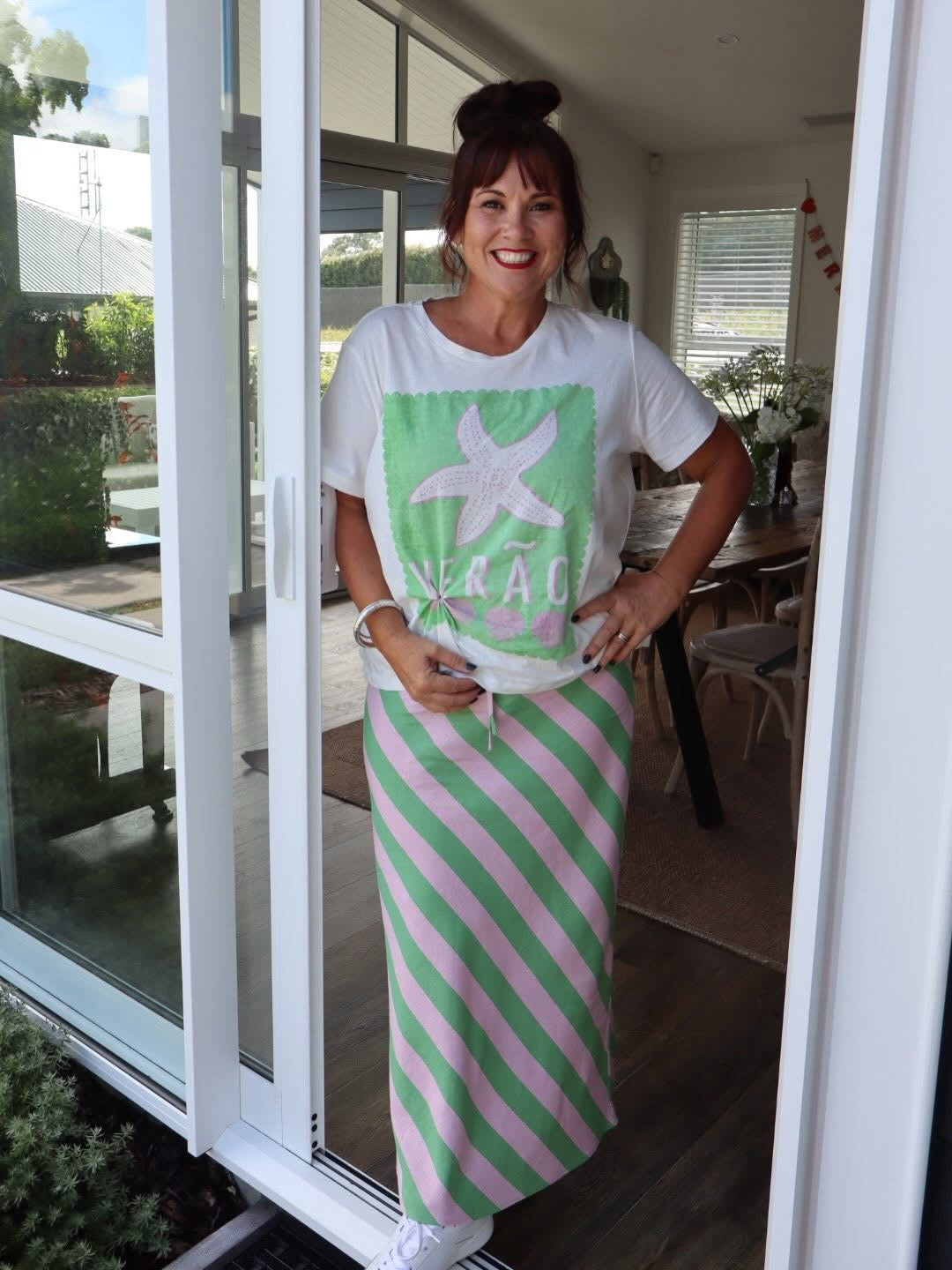 Loved By Me - Be My Candy - Pink & Green Stripe Skirt