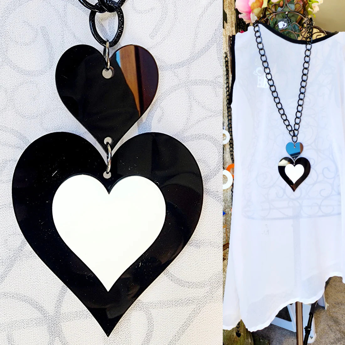 M & D Jewellery | Black/White - Chained Hearty Heart Necklace