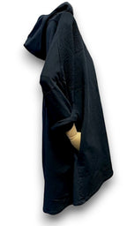 Helga May |Black - Plain Patchwork Cotton Hoodie