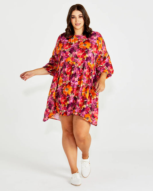 Sass | Berry Floral - Yasmin Bubble Sleeve Mini Dress