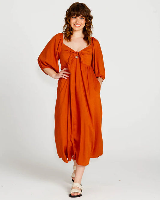 Sass | Rust - Francesca Puff Sleeve Midi Dress