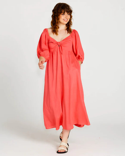 Sass | Pink - Francesca Puff Sleeve Midi Dress