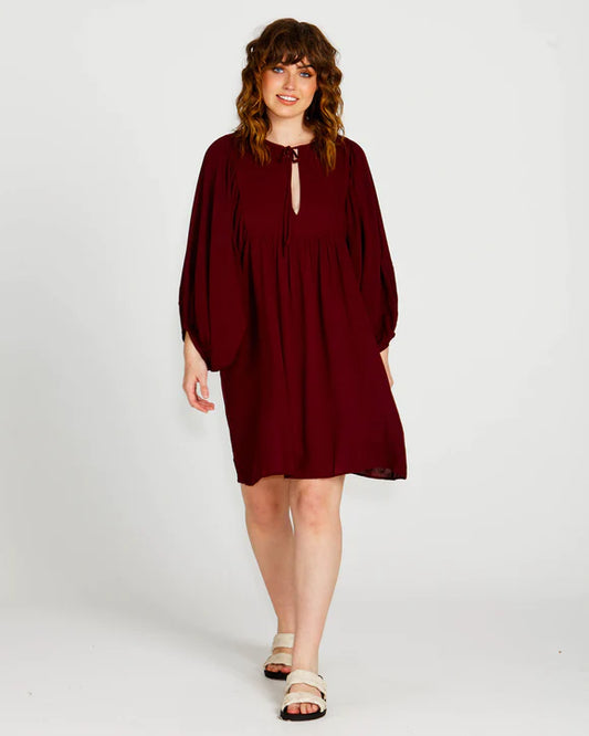 Sass | Wine - Rava Boho Mini Dress