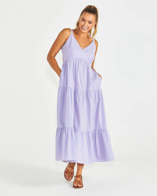 Sass | Phillipa Tiered Maxi Dress - Blue/Pink Stripe