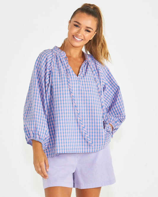 Sass | Blue/Pink Gingham - Phillipa Top