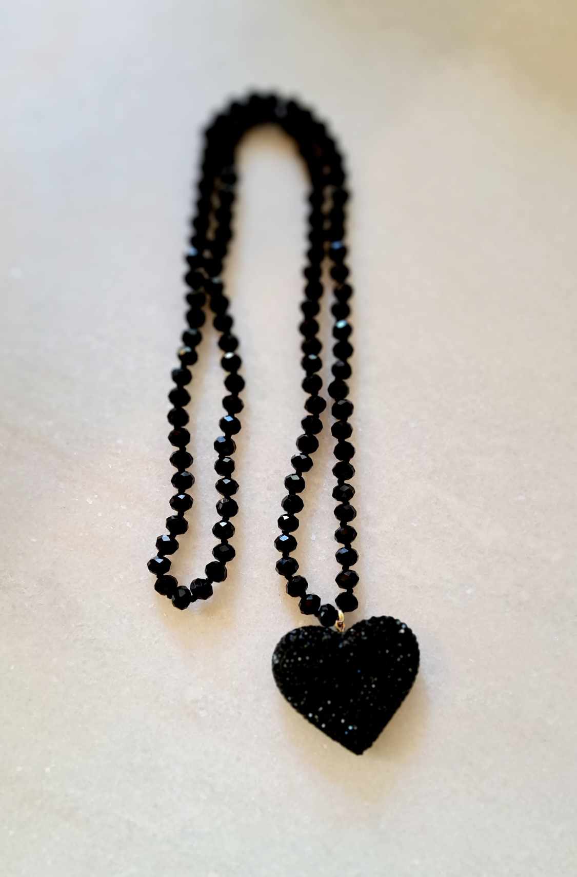 The Cottage Collection | Sparrow Diamante Heart Necklace - Black Onyx