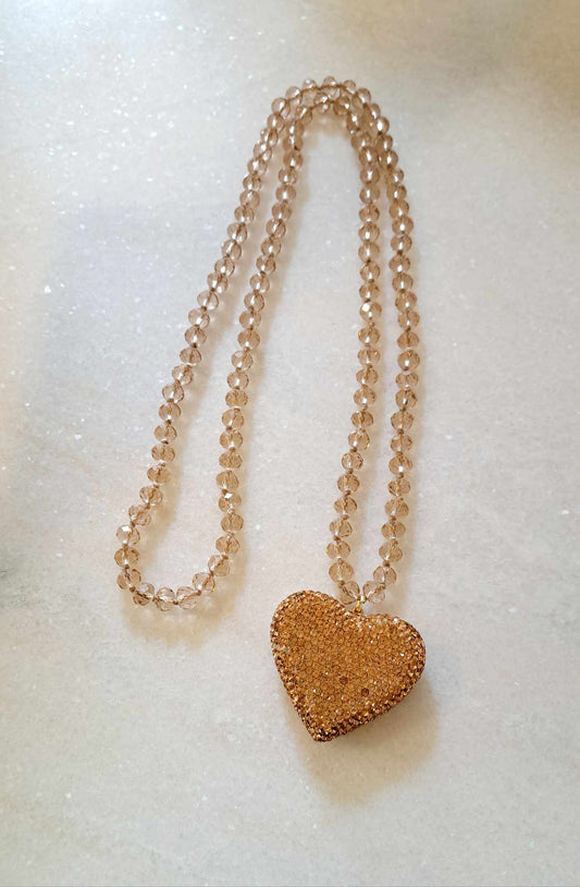 The Cottage Collection | Sparrow Diamante Heart Necklace - Champagne