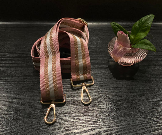 The Cottage Collection - Funky Ted Bag Strap - Pink Bronze & White Stripe