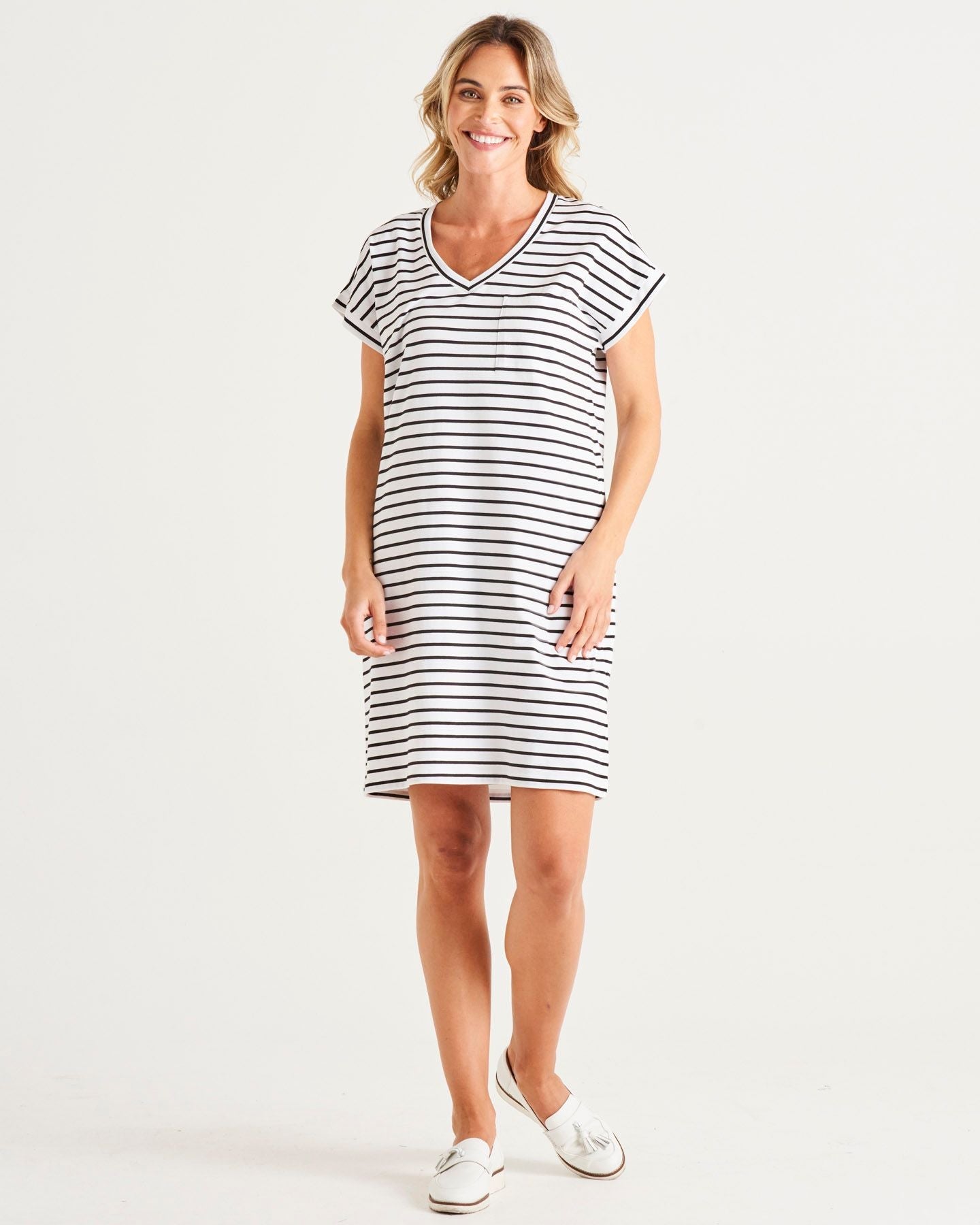 Betty Basics | White/Black Stripe Zena T-Shirt Dress