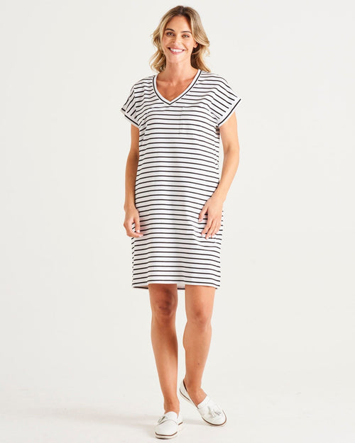 Betty Basics | White/Black Stripe Zena T-Shirt Dress