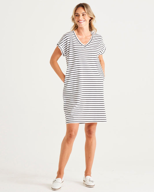 Betty Basics | White/Black Stripe Zena T-Shirt Dress