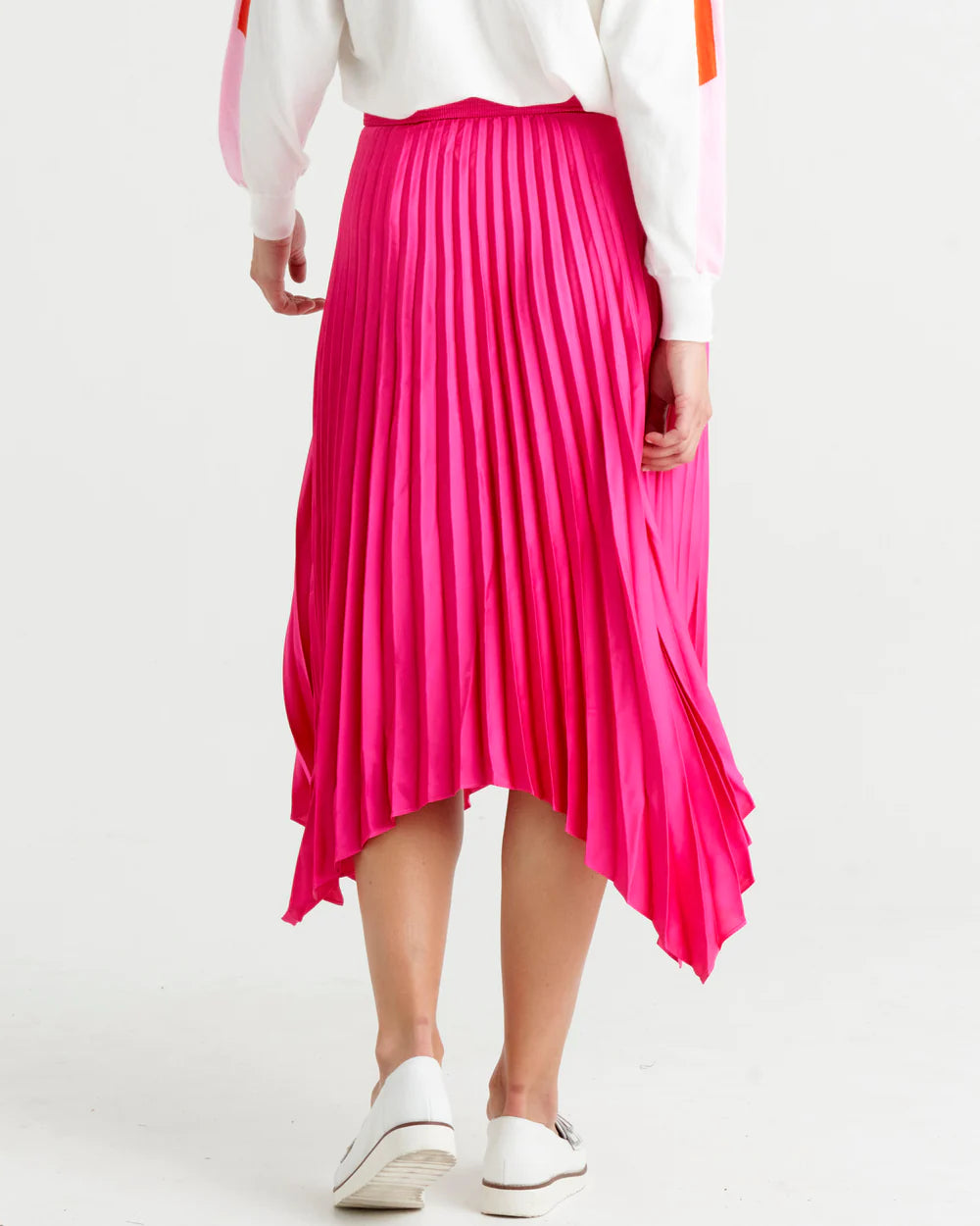 Bright Pink Satin Pleated Skirt Pleated Mini Pink Satin Mini Skirt