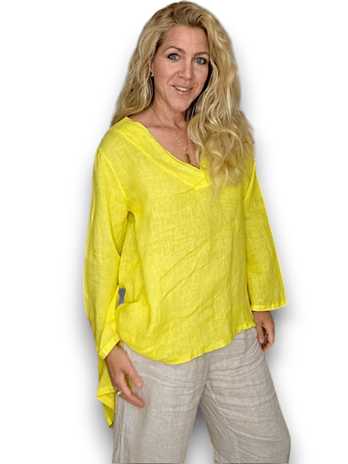 Helga May | Bright Yellow - Dove Linen button split dovetail top