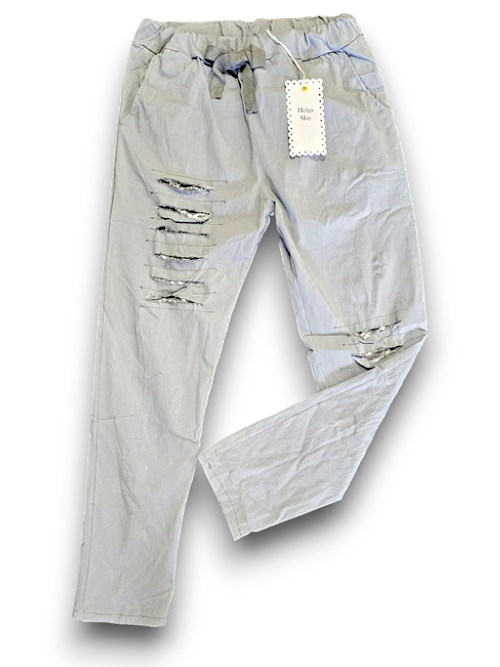 Helga May | Grey - Plain Ripped Pants