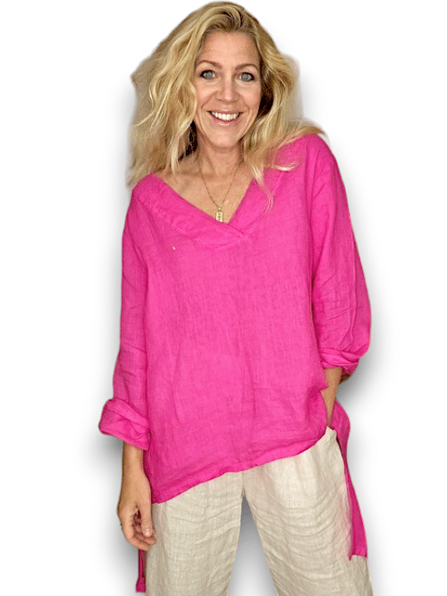 Helga May | Hot Pink - Dove Linen button split dovetail top