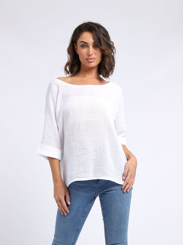 The Cottage Collection | Vanilla Cheryl Plain Linen Top