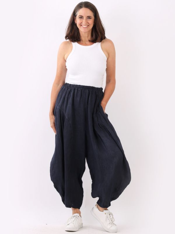 The Cottage Collection | Navy - Bree Balloon Linen Pant