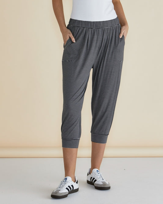 Betty Basics | Tokyo 3/4 Pant - Charcoal Stripe