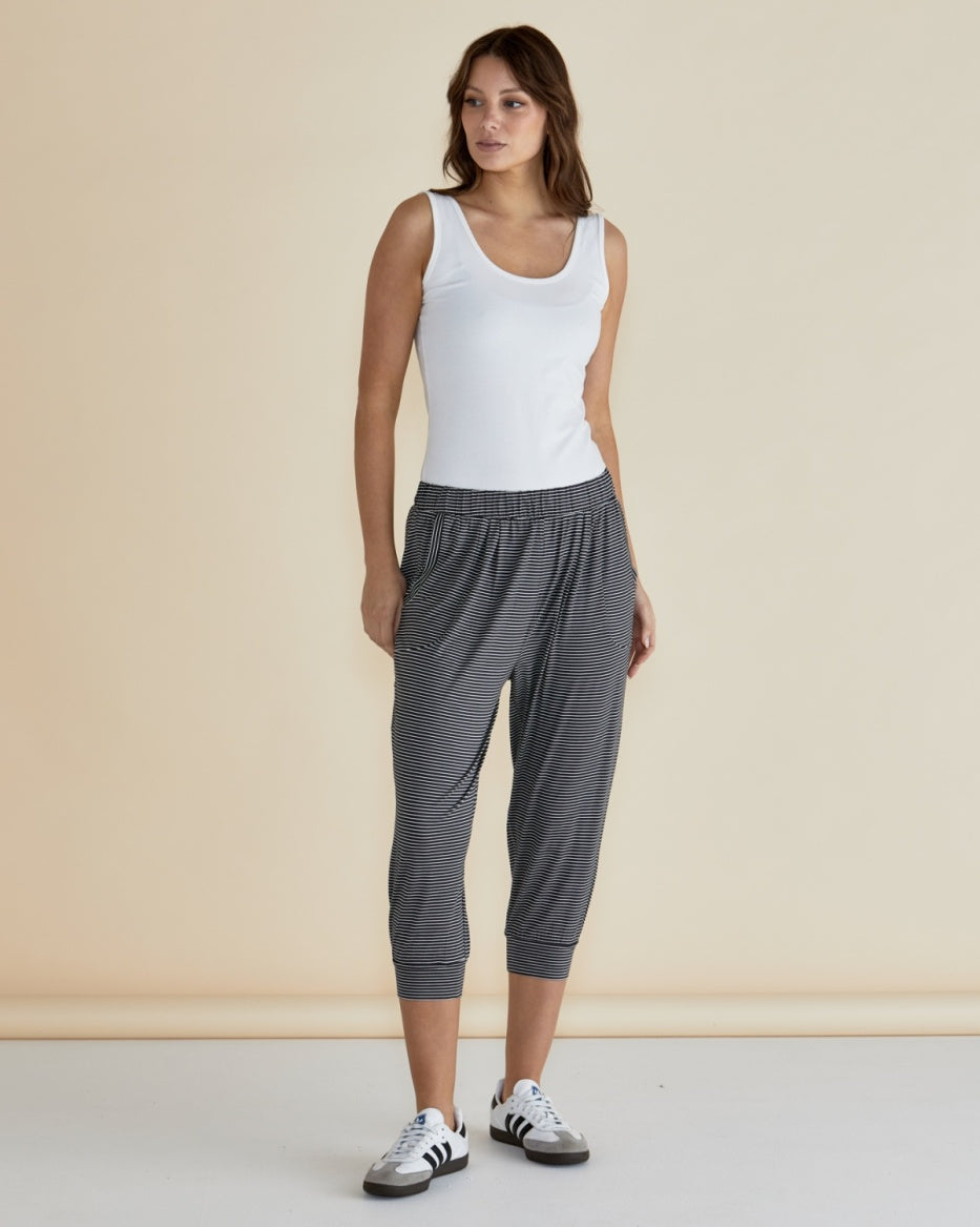 Betty Basics | Tokyo 3/4 Pant - Charcoal Stripe