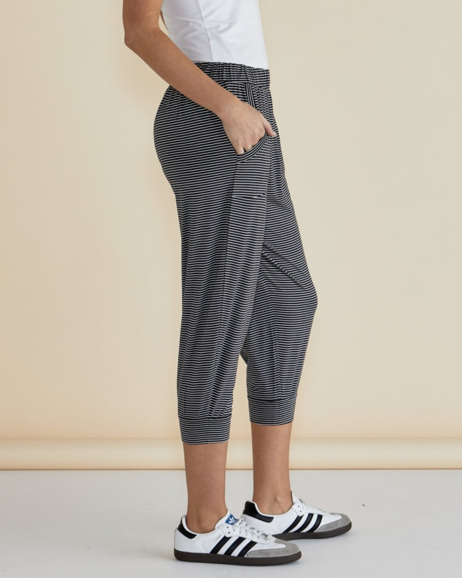 Betty Basics | Tokyo 3/4 Pant - Charcoal Stripe