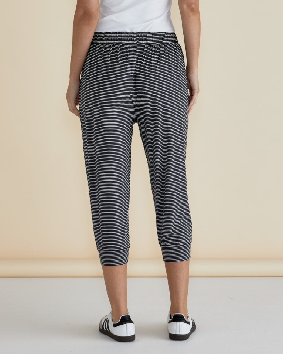 Betty Basics | Tokyo 3/4 Pant - Charcoal Stripe