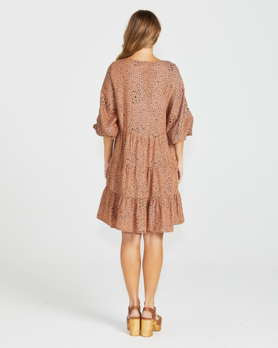 Sass | Tan Animal - Davie Tiered Dress