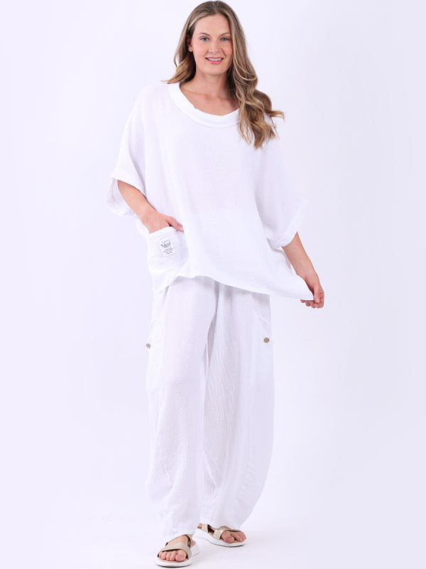 The Cottage Collection | White - Addie Linen Cowl Neck Top
