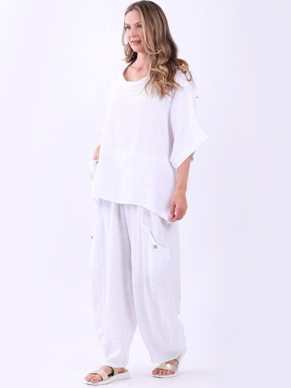 The Cottage Collection | White - Addie Linen Cowl Neck Top