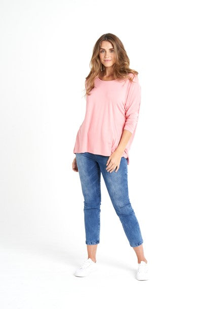 Betty Basics | Salmon Pink Milan 3/4 Top