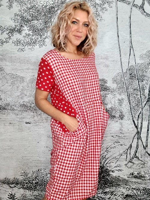 Helga May | Red Check Polka Viscose Dress
