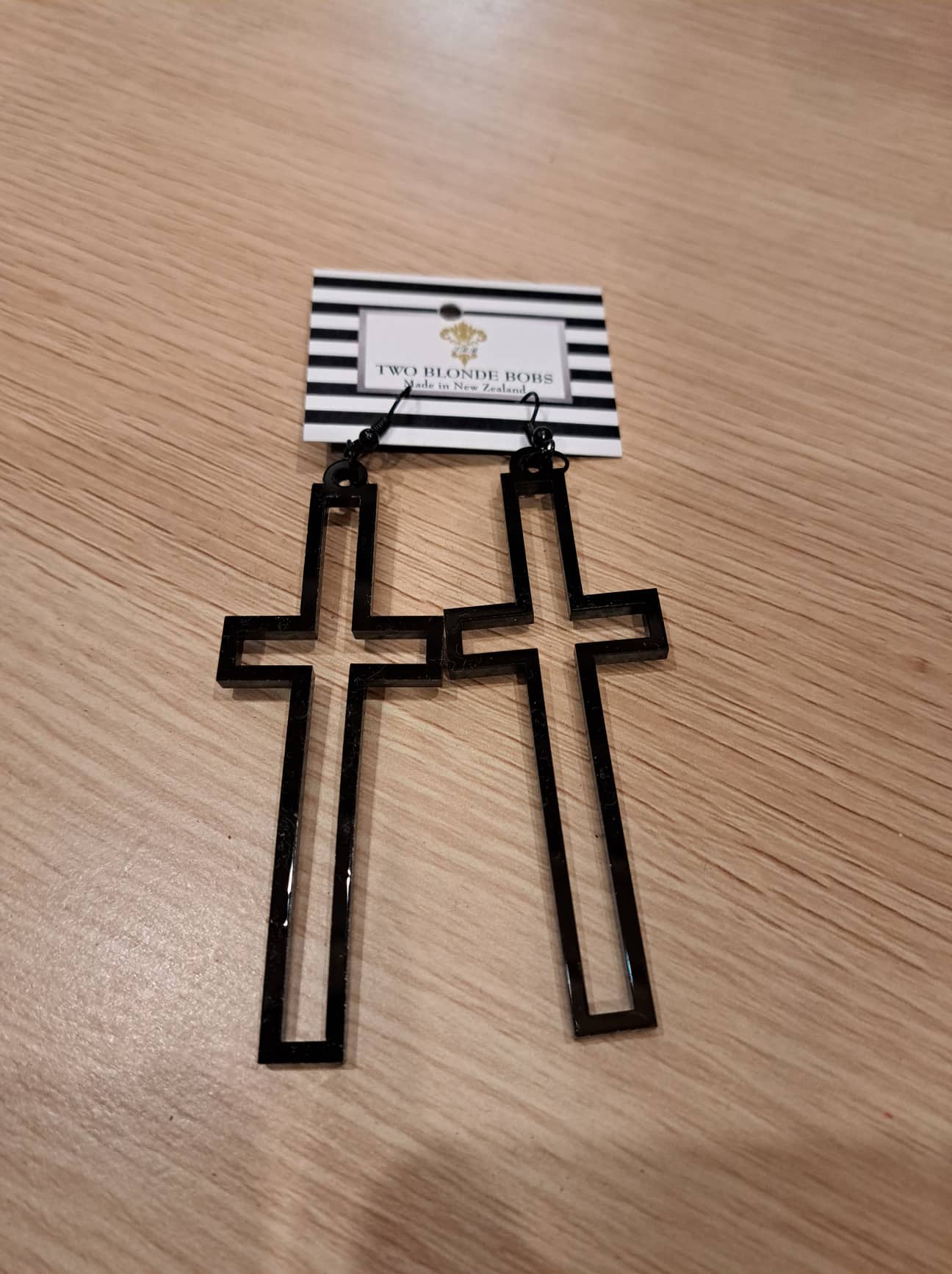 Two Blonde Bobs | Earrings - Black Cross