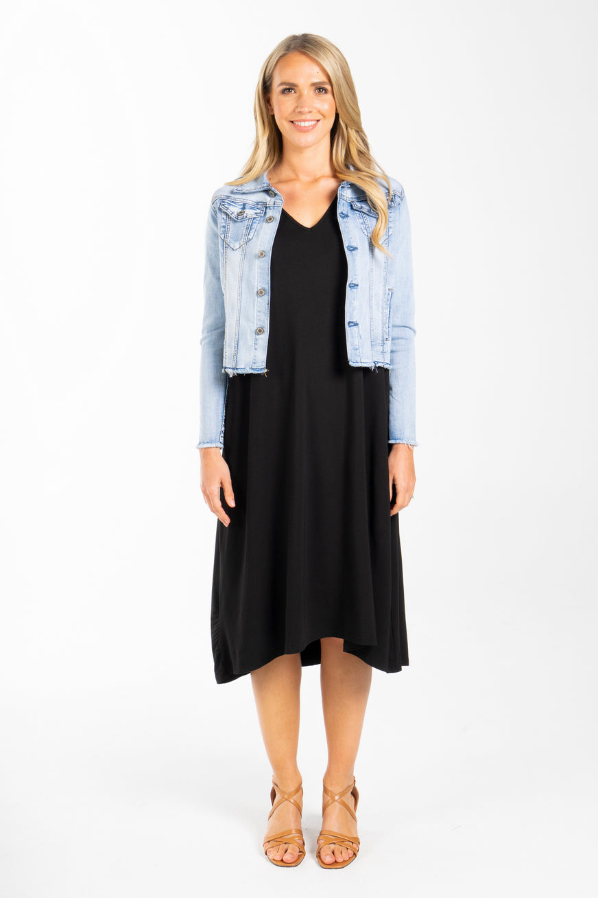 PQ Collection | Light Blue Frayed Denim Jacket