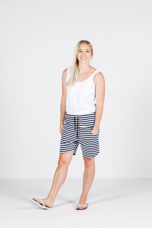 Home-Lee | Navy/White Stripe Apartment Shorts