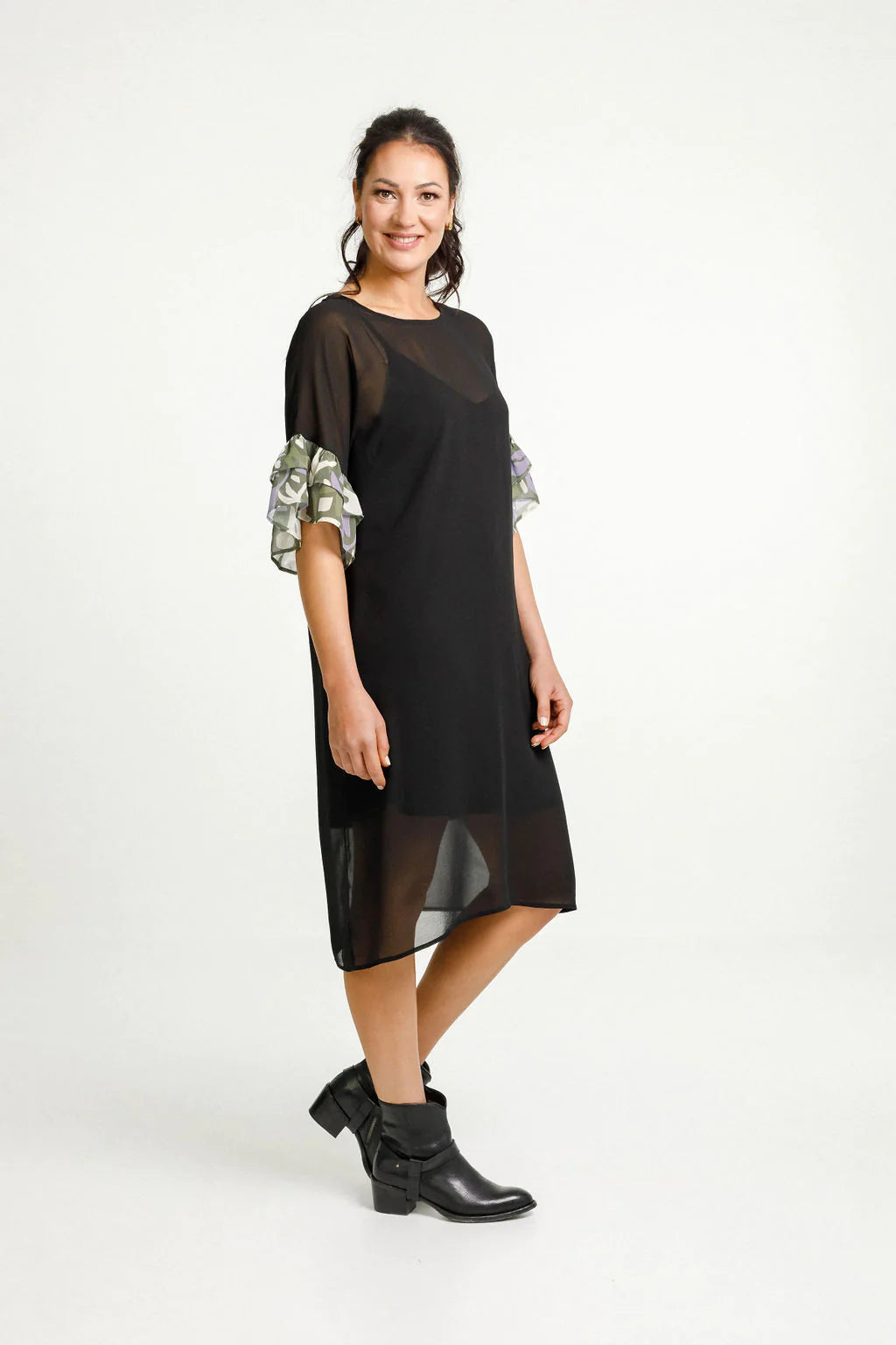 Home-Lee | Black/Meta Floral with Black Slip Imogen Dress