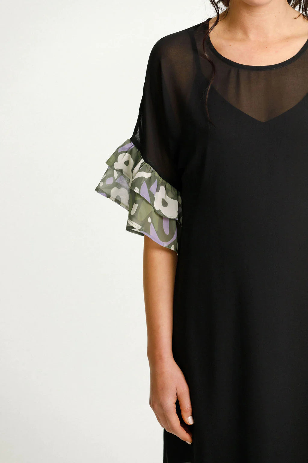 Home-Lee | Black/Meta Floral with Black Slip Imogen Dress