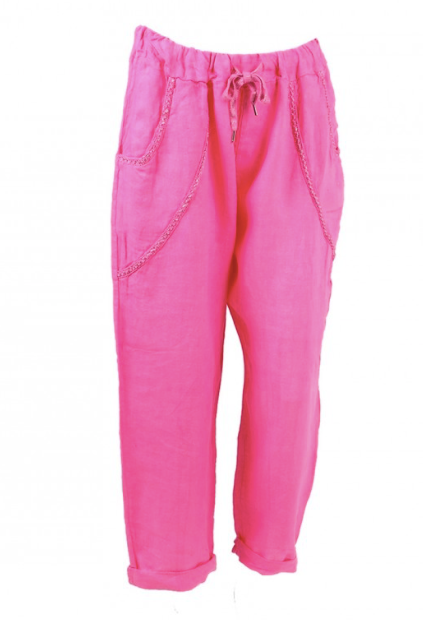 Fuchsia Lurex Pocket Linen Trouser