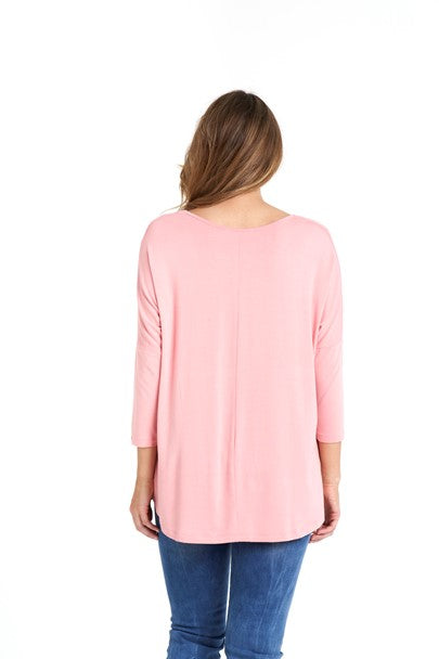 Betty Basics | Salmon Pink Milan 3/4 Top