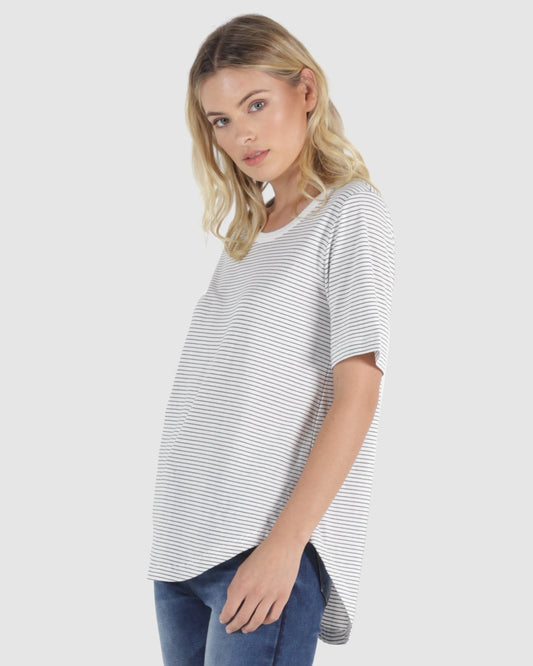 Betty Basics | Ariana Tee - White/Jet Black Stripe