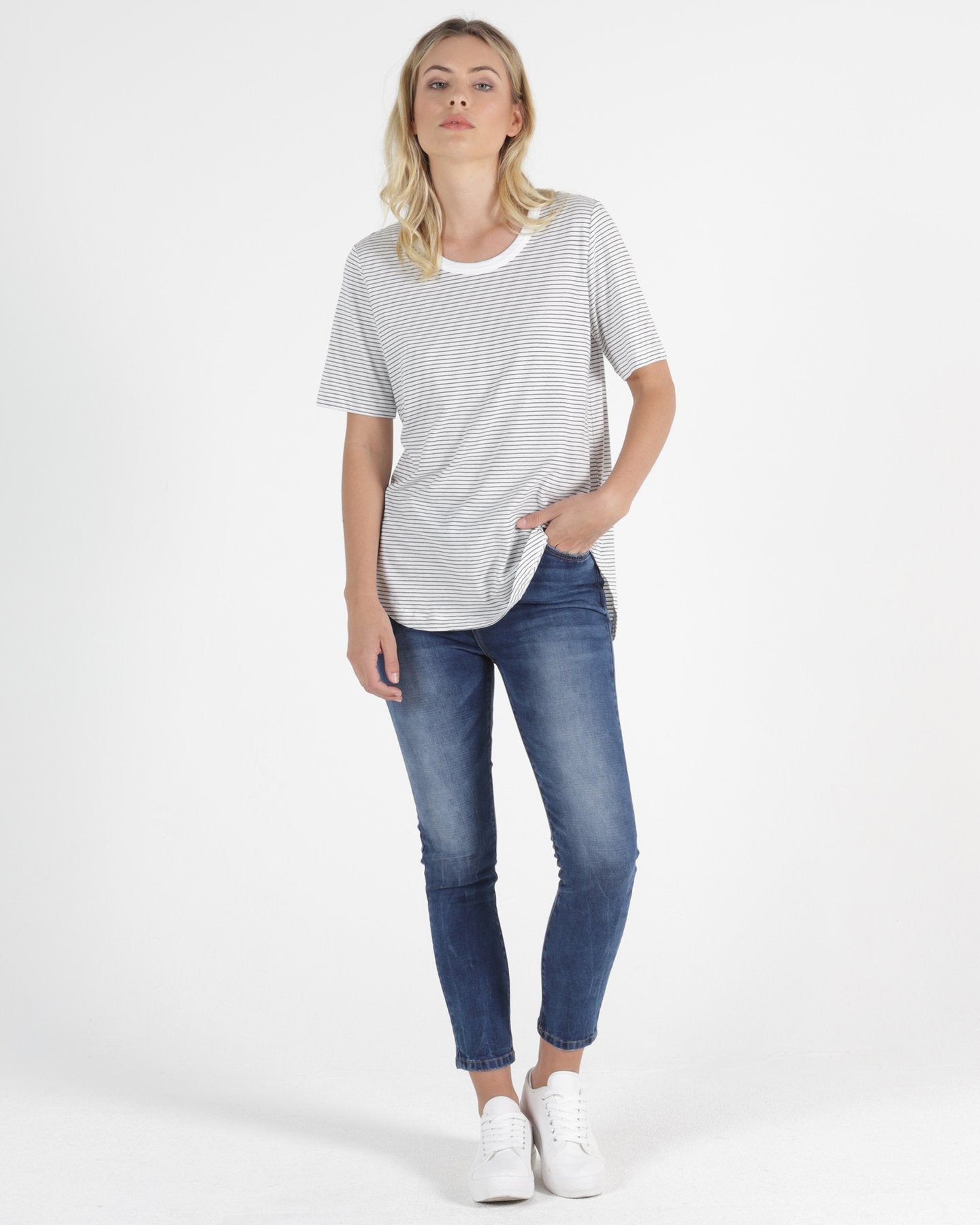 Betty Basics | Ariana Tee - White/Jet Black Stripe